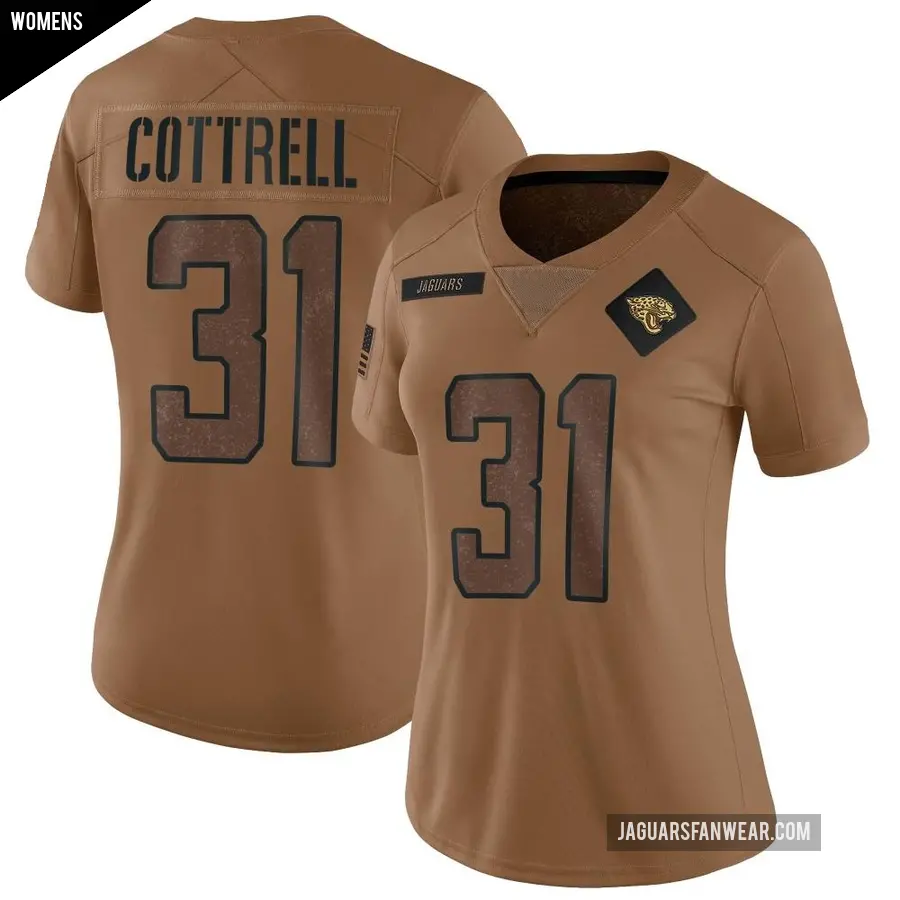 Women's Jacksonville Jaguars ＃31 Nathan Cottrell Brown Limited 2023 Salute To Service Jersey