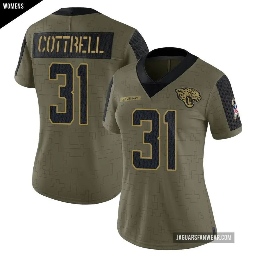 Women's Jacksonville Jaguars ＃31 Nathan Cottrell Olive Limited 2021 Salute To Service Jersey