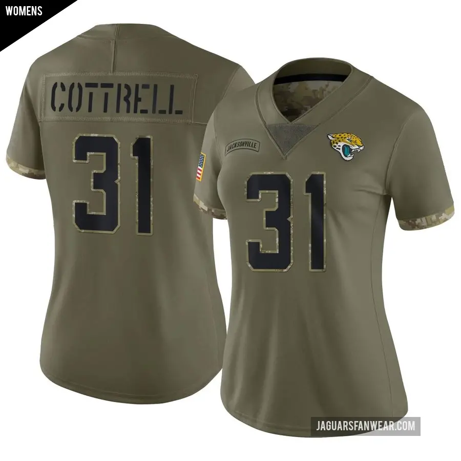 Women's Jacksonville Jaguars ＃31 Nathan Cottrell Olive Limited 2022 Salute To Service Jersey