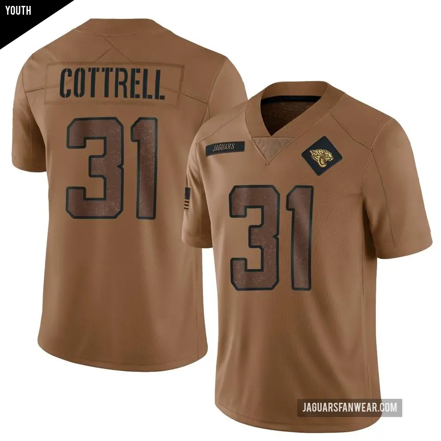 Youth Jacksonville Jaguars ＃31 Nathan Cottrell Brown Limited 2023 Salute To Service Jersey