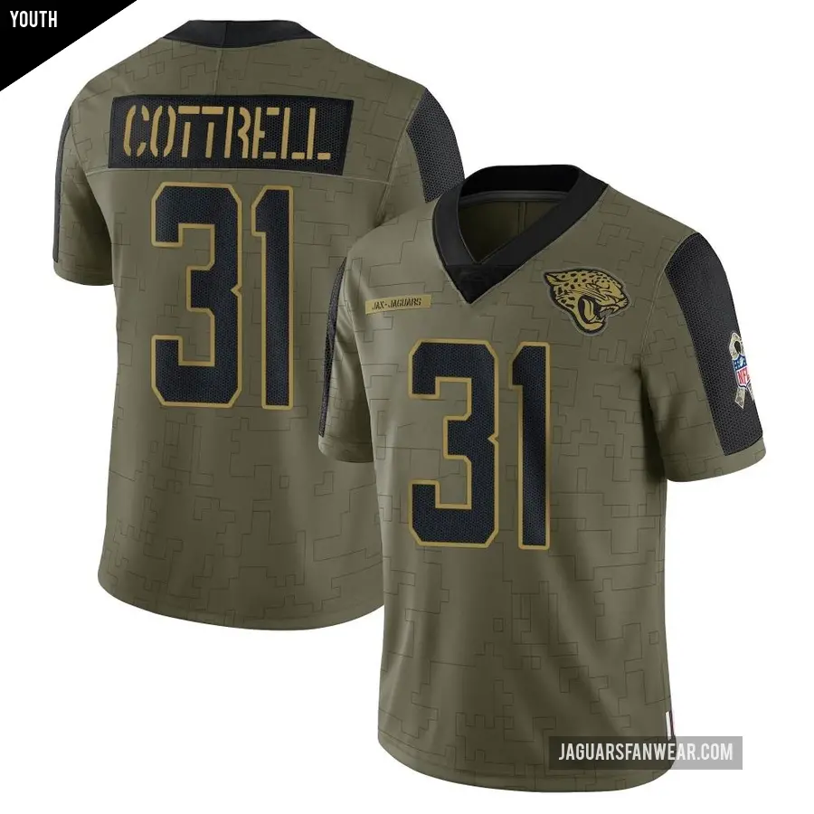 Youth Jacksonville Jaguars ＃31 Nathan Cottrell Olive Limited 2021 Salute To Service Jersey