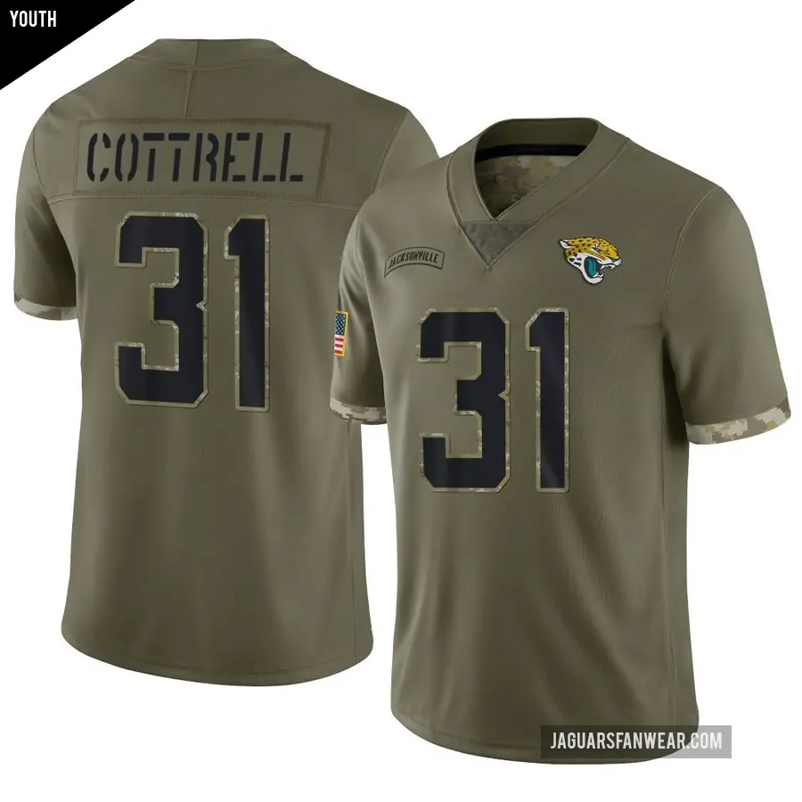 Youth Jacksonville Jaguars ＃31 Nathan Cottrell Olive Limited 2022 Salute To Service Jersey